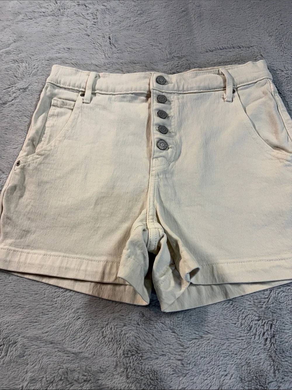 Banana Republic Cream High-Waist Button-Front Shorts